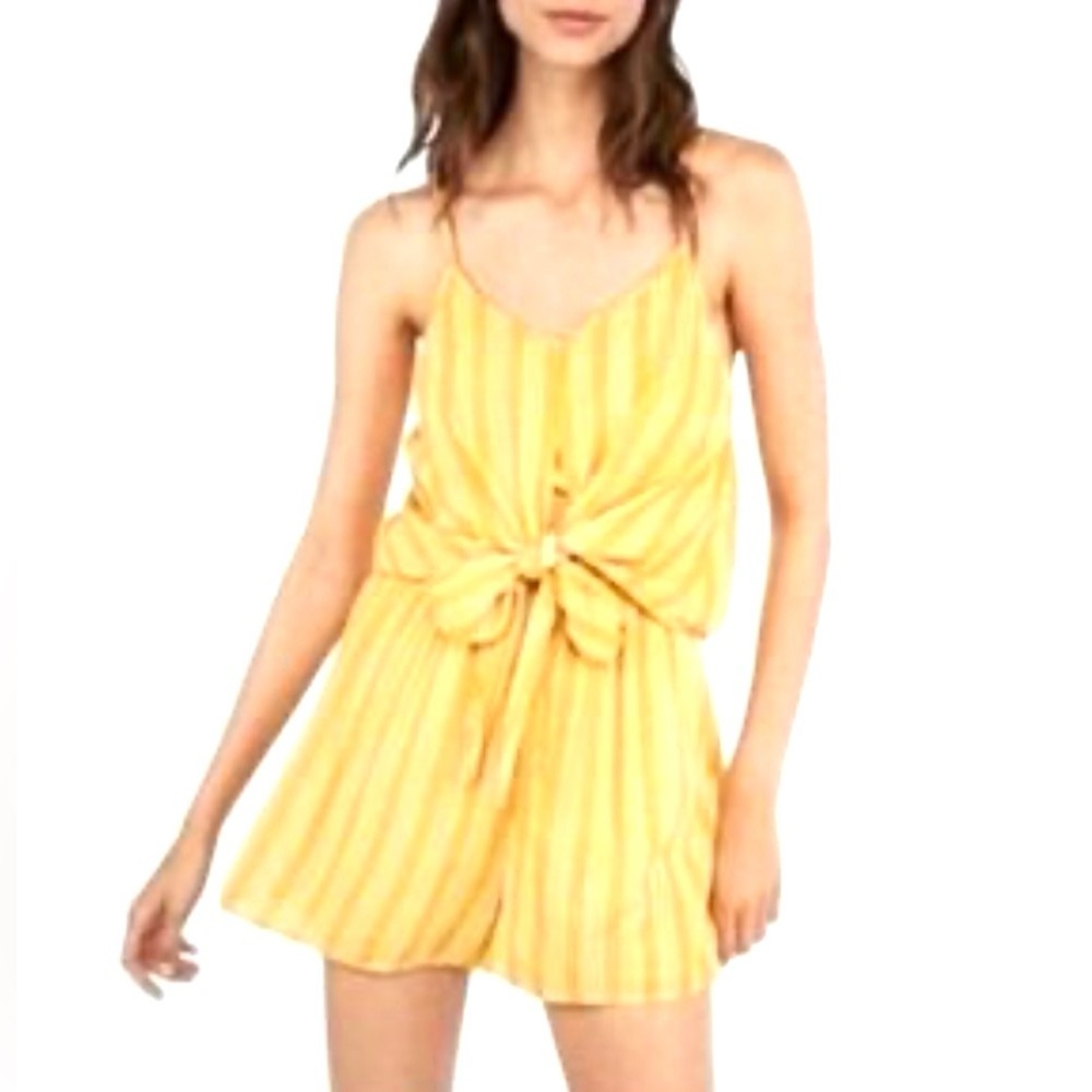 Express Mustard Striped Wrap Romper